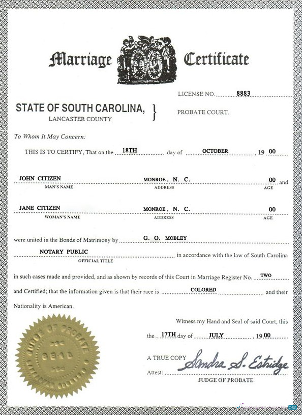 Download USA South Carolina marriage certificate template in PSD format Photoshop template